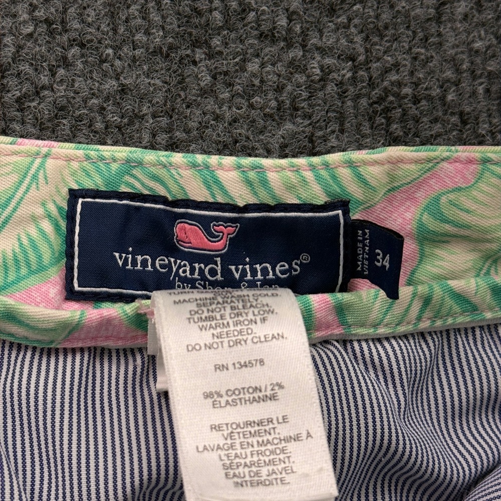 Vineyard Vines Breaker Short Mens 34 Pink Green Palm Leaf Chino Shorts READ - Picture 7 of 15